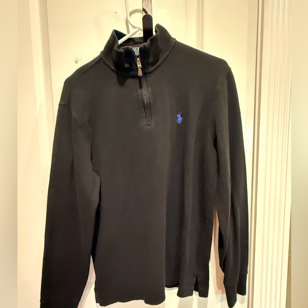 Polo Ralph Lauren Black Quarter Zip Pullover Blue Pony Size S
